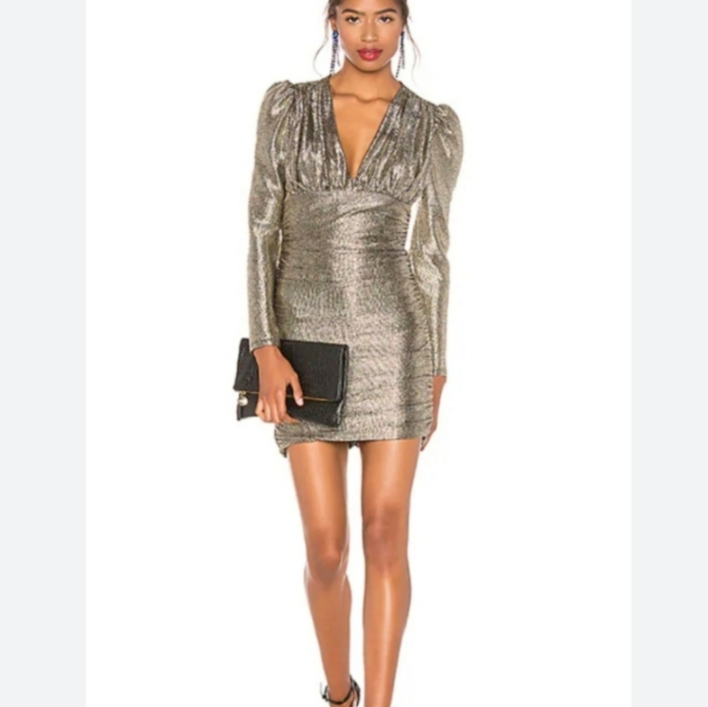 BCBGMaxAzria Holiday Metallic Gold V-neck Dress